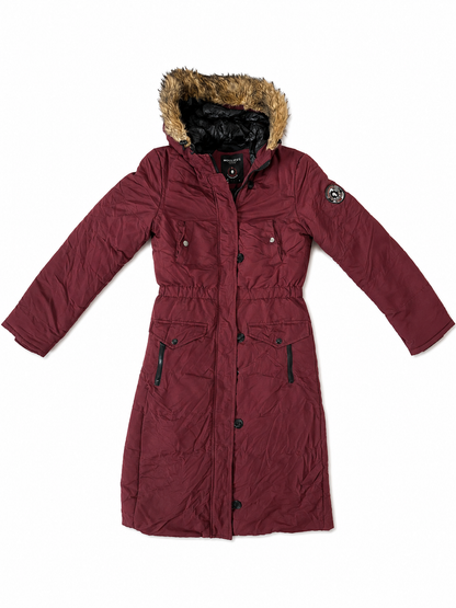 Parka Larga Burdeo Americana Usada Mujer — Con Capucha