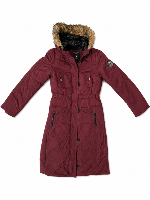 Parka Larga Burdeo Americana Usada Mujer — Con Capucha