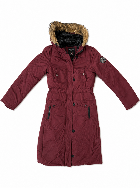Parka Larga Burdeo Americana Usada Mujer — Con Capucha