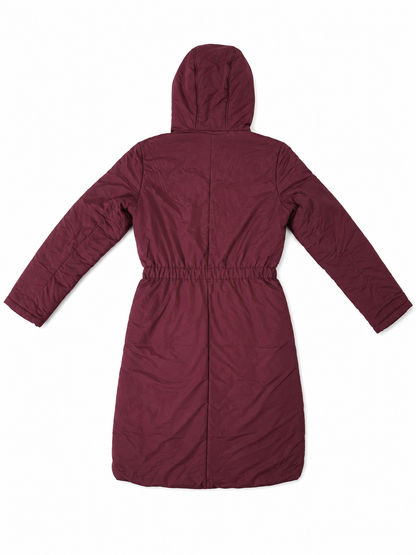 Parka Larga Burdeo Americana Usada Mujer — Con Capucha