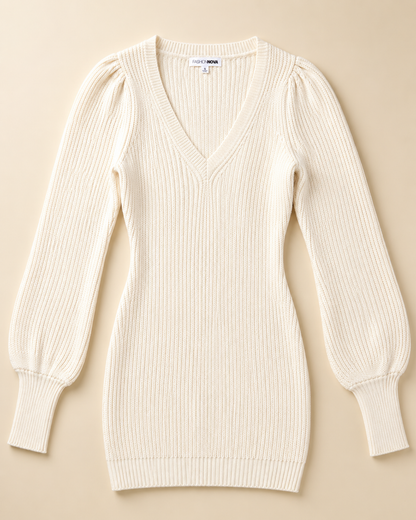 Vestido Lanilla Fashion Nova Usada Mujer — Cuello V Crema