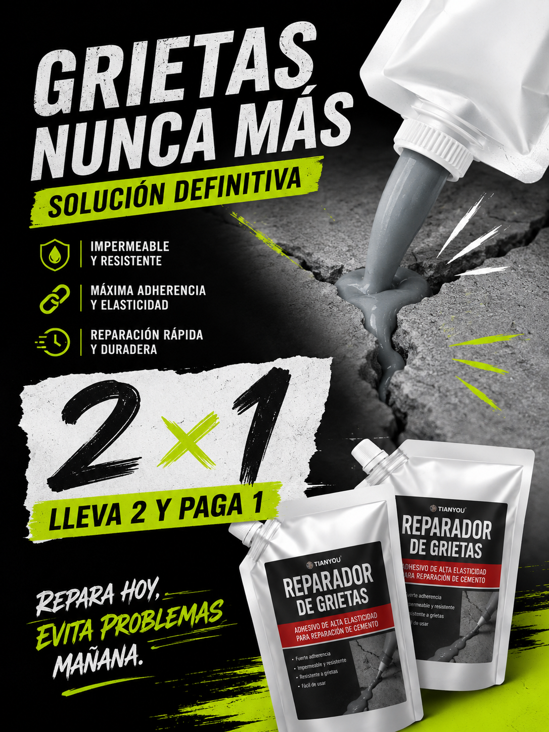 Pega Grietas Express — Repara en Minutos, Sin Maestro