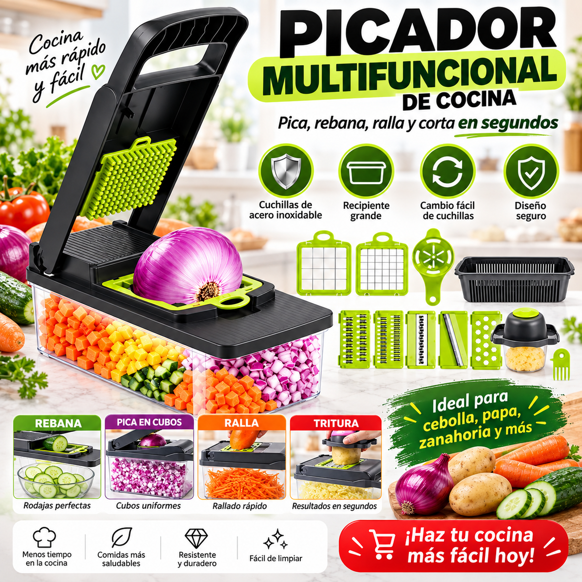 Corta Todo en Segundos – Picador Multifuncional 16 en 1